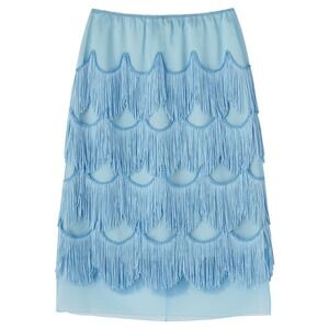 Marc Jacobs Blue Silk Tiered Fringe Midi Skirt Flapper Gatsby Style NWT Vintage